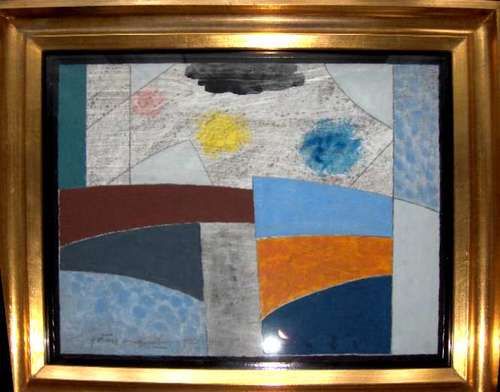 Göran Augustson "Pilviä sillan yllä" 34x45cm guassi 1550 € m002 